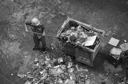 Professional waste management team at work