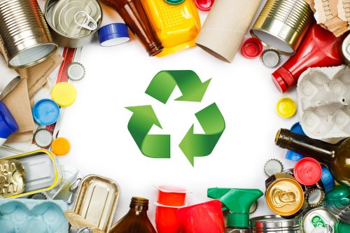 Recyclable materials being sorted at a waste clearance facility